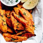 Baked Sweet Potato Wedges with Tzatziki Sauce (Video) - Munchkin Time