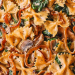 CREAMY BOW TIE PASTA WITH SPINACH MUSHROOMS, AND CARAMELIZED ONIONS - 1001  Cooking