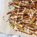 Crispy oven baked french fries recipe with herbed sea salt