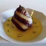 Pear Striped Poached in Crème Anglaise - Fae's Twist & Tango