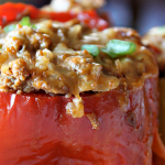 Mexican Quinoa Stuffed Peppers with Yogurt Avocado Sauce