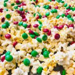 White Chocolate M&M Christmas Popcorn - So Easy! - Hungry Six