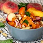 Sweet potato peach salad; vegan, with mint and nuts - PassionSpoon