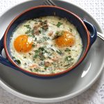 Inspired by Columbus, again: Baked Eggs with Tomato and Spinach – Blue  Kitchen