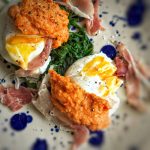Poached Eggs with Romesco Sauce, Parma Ham, Wilted Spinach – 4sp – Skinny  Kitchen Secrets