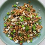 Farro Risotto with Feta, Spring Peas and Mushrooms - Wu Haus