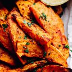 Baked Sweet Potato Wedges with Tzatziki Sauce (Video) - Munchkin Time