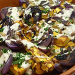 Roasted Delicata Squash & Purple Onions w/ Tahini Sauce - Vegan