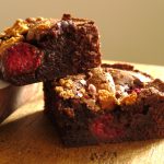 Raspberry chocolate brownie with amaretti crunch