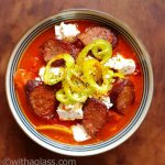 Tomato and Pattypan Squash Stew with Feta and Grilled Sausage – With a Glass