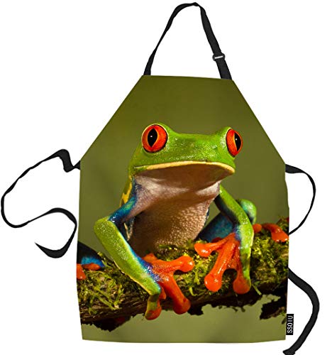 SSOIU Frog Cooking Apron, Cute Tree Frog Green Wild Animal Kitchen A ...