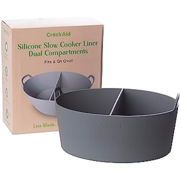 Gray Dual Compartment Silicone Slow Cooker Liner with Handles