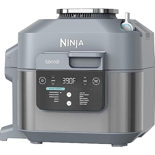 Ninja SF301 Speedi Rapid Cooker & Air Fryer 6-Quart Capacity 12-in-1 Functions to Steam Bake Roast Sear Sauté Slow Cook Sous Vide & More 15-Minute Speedi Meals All In One Pot Sea Salt Gray (Renewed)