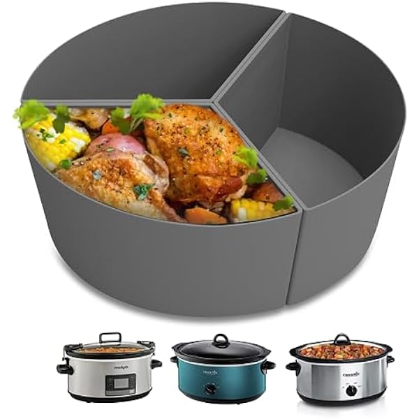 Gray Silicone Slow Cooker 3 Compartment Liner Divider